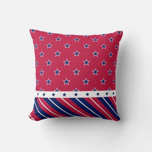 Patriotic USA Red White Blue Stars Stripes Throw Pillow (Front)