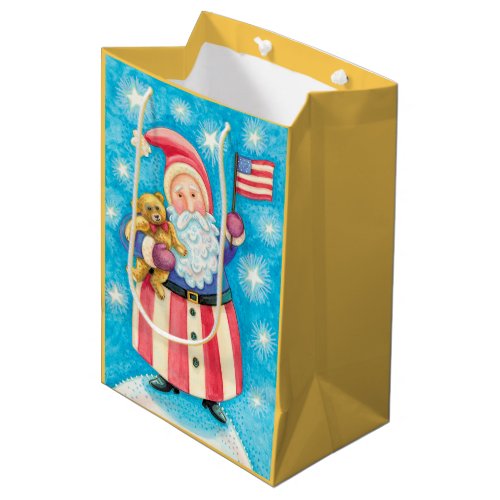 Patriotic USA Santa Christmas Medium Gift Bag