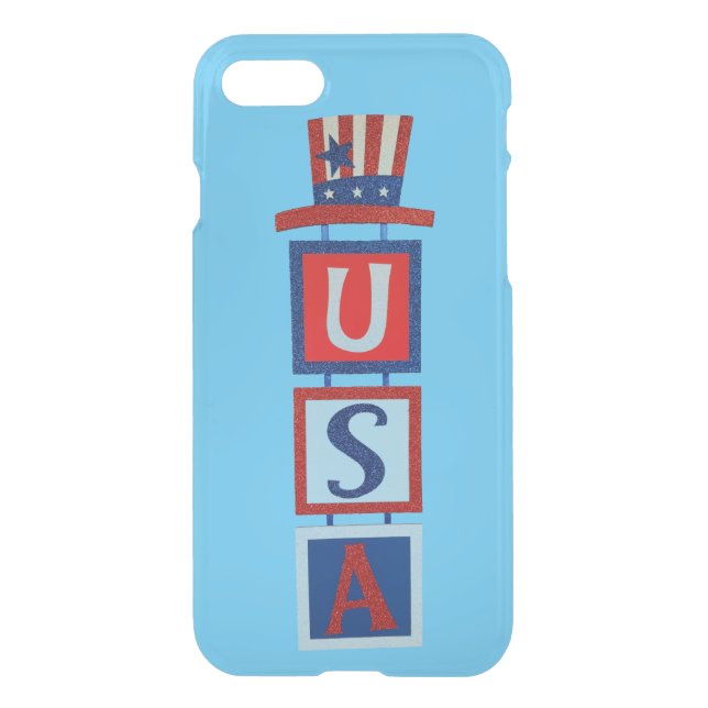 Patriotic USA sign with Uncle Sam Hat Uncommon iPhone Case (Back)
