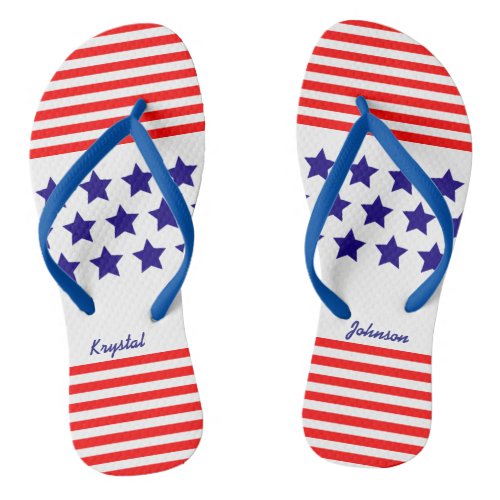 Patriotic USA Stars and Stripes with Name Flip Flops