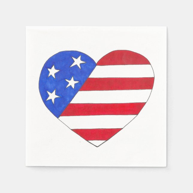 Patriotic USA Stars Stripes Heart American Flag Paper Napkins (Front)