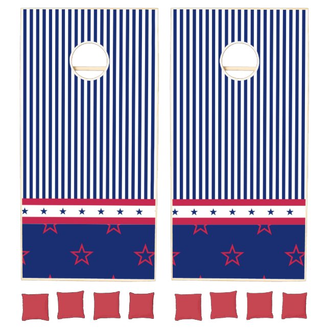 Patriotic USA Stars Stripes Preppy Red White Blue  Cornhole Set (Set)