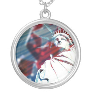 Patriotic USA Statue of Liberty Flag Necklace