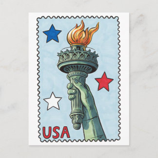 Patriotic USA Statue Of Liberty Torch Stamp Art Postcard