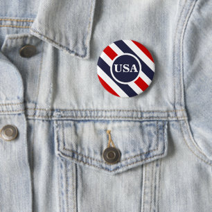 Patriotic USA Striped Round Button