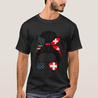 Patriotic Usa Swiss Mom American Switzerland Flag T-Shirt