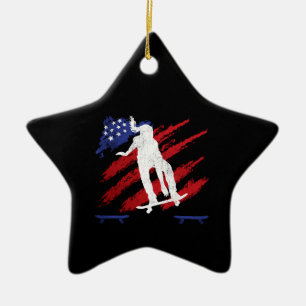 Patriotic USA Women's Skateboarding Ceramic Ornament