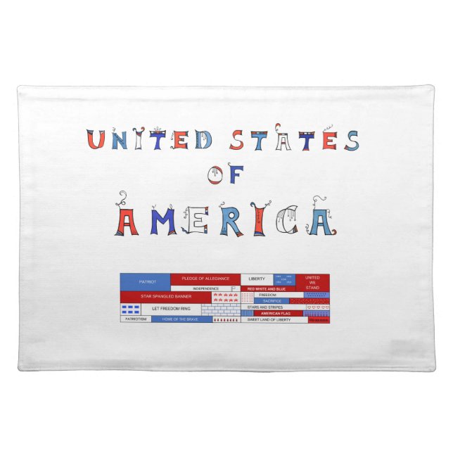Patriotic USA Word Art with Doodles Cloth Placemat (Front)