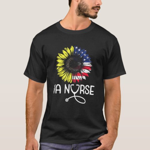 Patriotic Va Nurse Veterans Affairs American Flag  T_Shirt