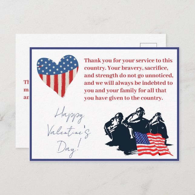 Patriotic Valentines Day Military Soldier Army  Holiday Postcard (Front/Back)