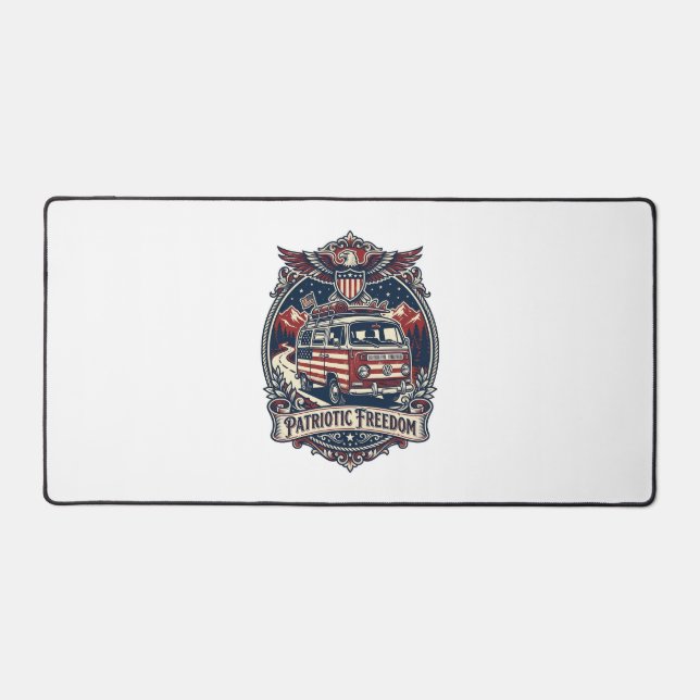 Patriotic Van Life Vector Graphic Tee_1 Desk Mat (Front)