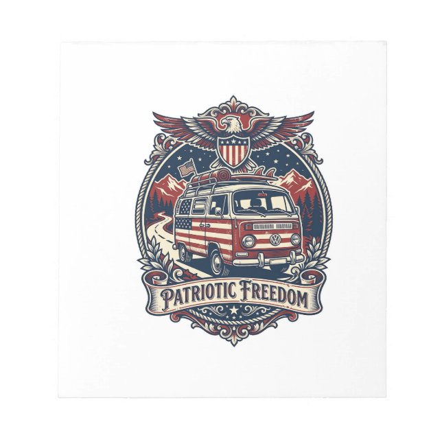 Patriotic Van Life Vector Graphic Tee_1 Notepad (Front)