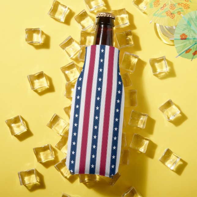 Patriotic Vertical Stripes with Stars Bottle Cooler (In Situ Summer)