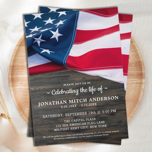 Patriotic Veteran Celebration Of Life Memorial  Invitation