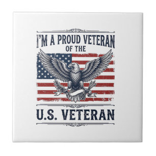 Patriotic Veteran Eagle Vintage Engraving Shirt De Ceramic Tile