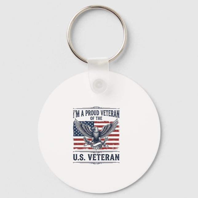 Patriotic Veteran Eagle Vintage Engraving Shirt De Keychain (Front)