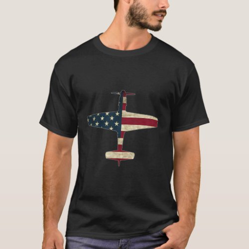 Patriotic Veteran Fighter Warbird Plane Us Flag P  T_Shirt