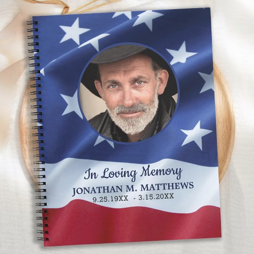 Patriotic Veteran Funeral American Flag Guestbook Notebook