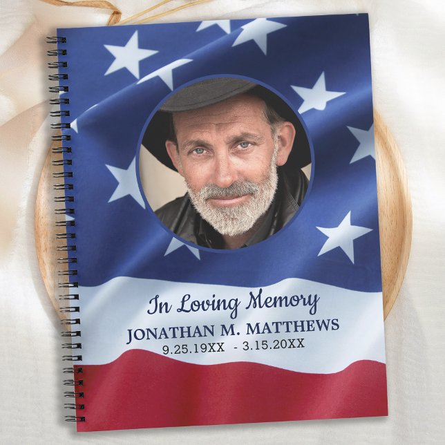 Patriotic Veteran Funeral American Flag Guestbook Notebook (Creator Uploaded)