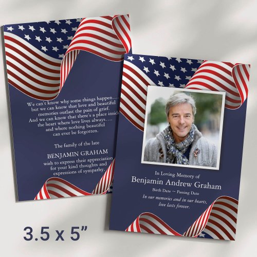 Patriotic Veteran Photo Funeral Thank You Card