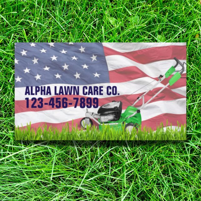 Patriotic Veteran Yard Landscaping Grass Mowing  Business Card (Patriotic Veteran Yard Landscaping Grass Mowing Business Card)