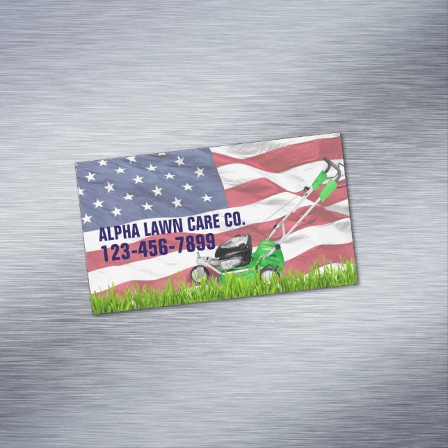 Patriotic Veteran Yard Landscaping Grass Mowing  Business Card Magnet (In Situ)
