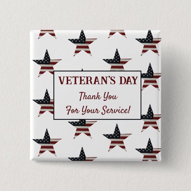 Patriotic Veteran's Day American Flag Star Button (Front)