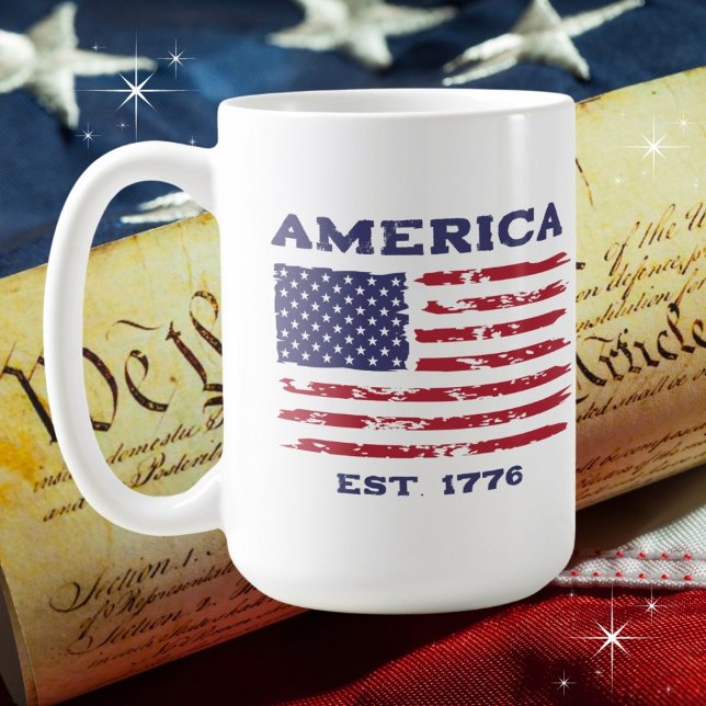 Patriotic Vintage American Flag Coffee Mug (Shown in 15oz.  Available in multiple product types, sizes and colors. )