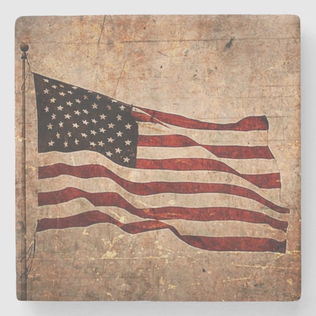 Patriotic Vintage American Flag Independence Day Stone Coaster (Front)