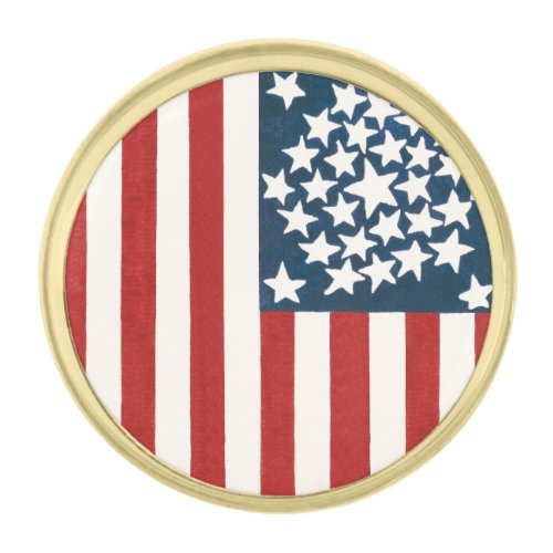 Patriotic Vintage American USA Flag  Gold Finish Lapel Pin