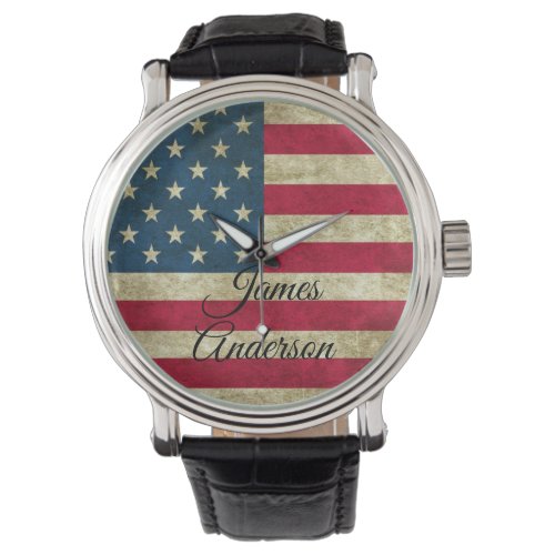 Patriotic Vintage American USA Flag Monogram Watch