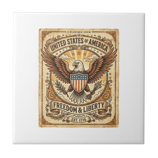 Patriotic Vintage Bald Eagle Distressed Ceramic Tile (Front)