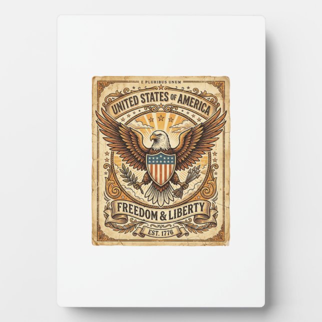 Patriotic Vintage Bald Eagle Distressed Plaque (Front)