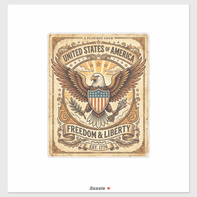 Patriotic Vintage Bald Eagle Distressed Sticker (Sheet)