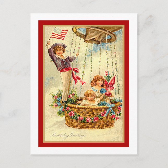 Patriotic Vintage Birthday Greetings Postcard (Front)