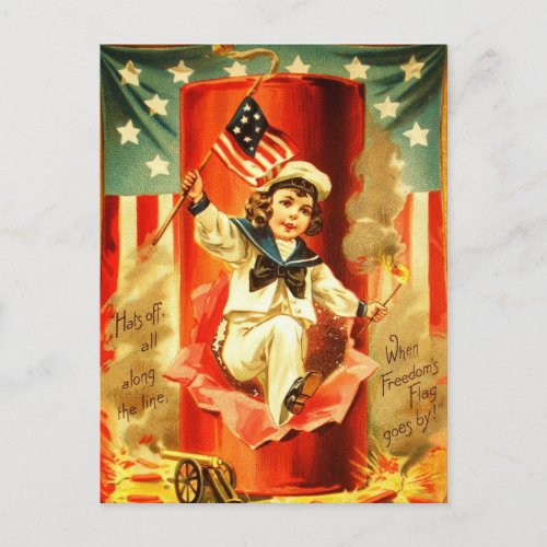 Patriotic Vintage Boy Fourth July Fireworks Card