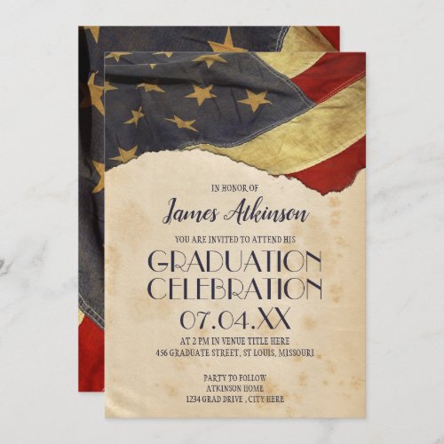 Patriotic Vintage Flag Graduation Party Invitation