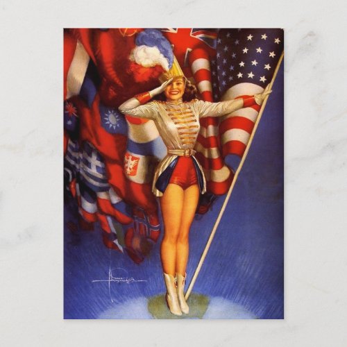 Patriotic   Vintage pin up girl art  postcard