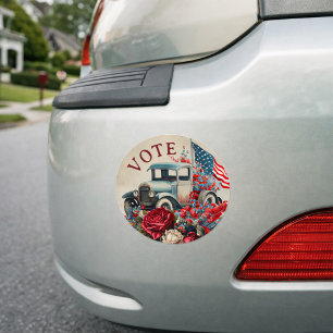 Patriotic Vintage Truck Car Magnet
