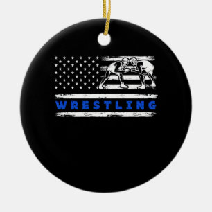 Patriotic Vintage USA American Flag Wrestler Wrest Ceramic Ornament