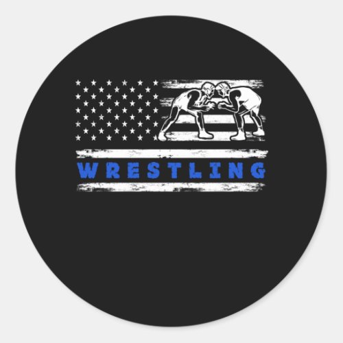 Patriotic Vintage USA American Flag Wrestler Wrest Classic Round Sticker