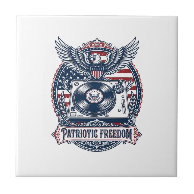 Patriotic Vinyl Collector Vector Graphic Tee Ceramic Tile (Front)