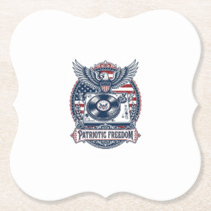 Patriotic Vinyl Collector Vector Graphic Tee Paper Coaster