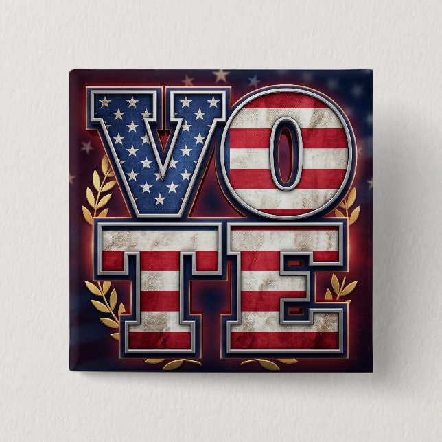 Patriotic VOTE American Flag Typography Design Button (Front)