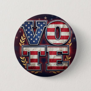 Patriotic VOTE American Flag Typography Design Button