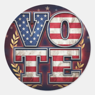 Patriotic VOTE American Flag Typography Design Classic Round Sticker
