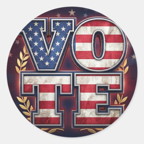Patriotic VOTE American Flag Typography Design Classic Round Sticker
