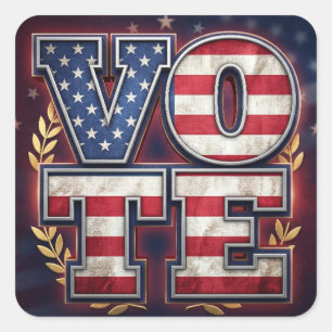 Patriotic VOTE American Flag Typography Design Square Sticker