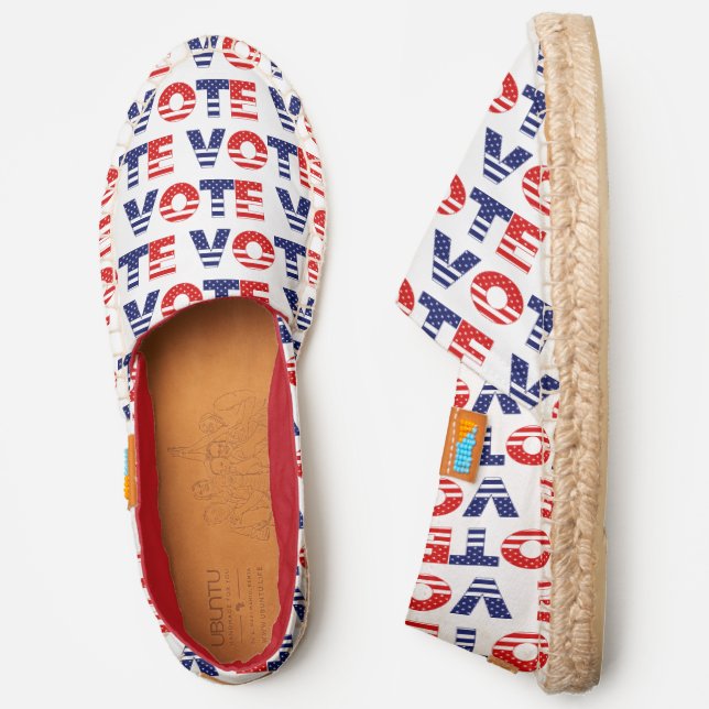 Patriotic “VOTE” USA Flag Stars Stripes, White Can Espadrilles (Side)