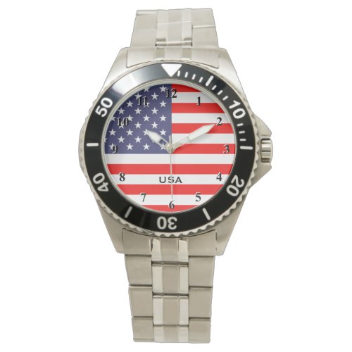 Patriotic watches with American flag dial plate